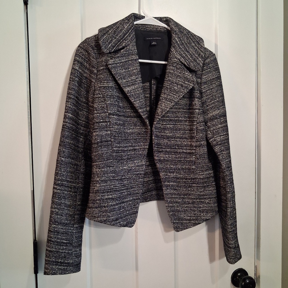 Banana Republic Blazer Jacket Womens 8 Gray Wool Blend Cropped Professional